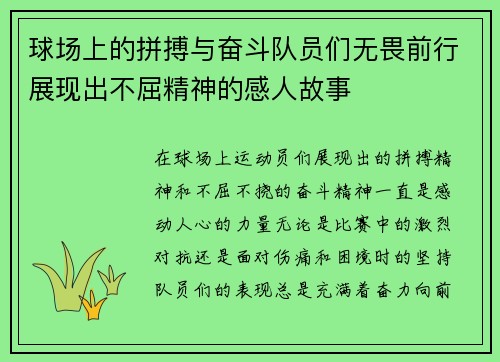 球场上的拼搏与奋斗队员们无畏前行展现出不屈精神的感人故事